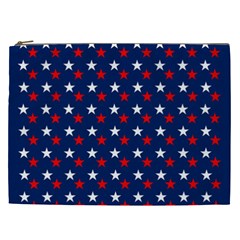 Patriotic Red White Blue Stars Blue Background Cosmetic Bag (xxl)  by Celenk