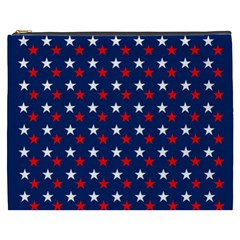 Patriotic Red White Blue Stars Blue Background Cosmetic Bag (xxxl)  by Celenk
