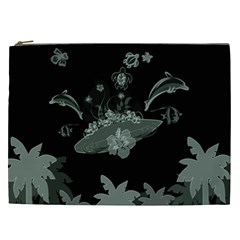 Surfboard With Dolphin, Flowers, Palm And Turtle Cosmetic Bag (xxl)  by FantasyWorld7