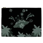 Surfboard With Dolphin, Flowers, Palm And Turtle Cosmetic Bag (XXL)  Front