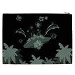 Surfboard With Dolphin, Flowers, Palm And Turtle Cosmetic Bag (XXL)  Back