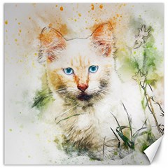 Cat Animal Art Abstract Watercolor Canvas 16  X 16  