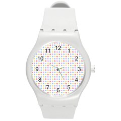Blue Pink Yellow Eggs On White Round Plastic Sport Watch (m)