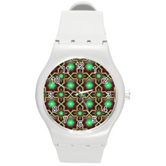 Pattern Background Bright Brown Round Plastic Sport Watch (m)