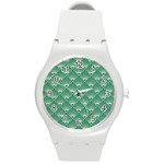 teal,beige,Art nouveau,vintage,original,belle époque,fan pattern,geometric,elegant,chic Round Plastic Sport Watch (M) Front