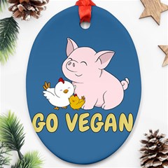 Go Vegan - Cute Pig And Chicken Oval Ornament (two Sides)