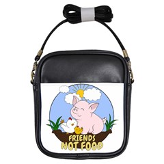 Friends Not Food - Cute Pig And Chicken Girls Sling Bags by Valentinaart
