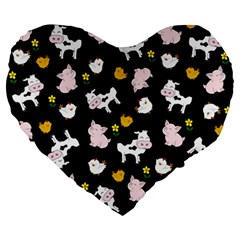 The Farm Pattern Large 19  Premium Flano Heart Shape Cushions