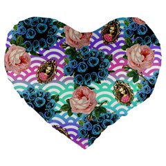 Floral Waves Large 19  Premium Flano Heart Shape Cushions by snowwhitegirl
