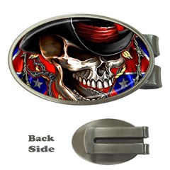 Confederate Flag Usa America United States Csa Civil War Rebel Dixie Military Poster Skull Money Clips (oval)  by Sapixe