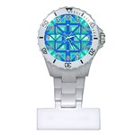 Grid Geometric Pattern Colorful Plastic Nurses Watch Front