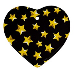 Yellow Stars Pattern Heart Ornament (two Sides) by Sapixe
