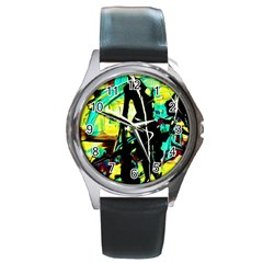 Dance Of Oil Towers 5 Round Metal Watch by bestdesignintheworld