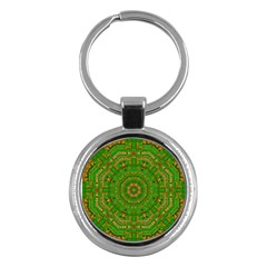 Wonderful Mandala Of Green And Golden Love Key Chains (round)  by pepitasart