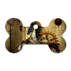 Awesome Steampunk Horse, Clocks And Gears In Golden Colors Dog Tag Bone (one Side) by FantasyWorld7