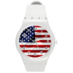 American Usa Flag Round Plastic Sport Watch (m)