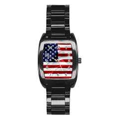 American Usa Flag Stainless Steel Barrel Watch by FunnyCow