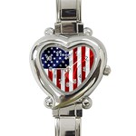 American Usa Flag Vertical Heart Italian Charm Watch Front