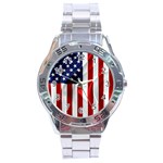 American Usa Flag Vertical Stainless Steel Analogue Watch Front
