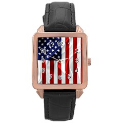American Usa Flag Vertical Rose Gold Leather Watch  by FunnyCow