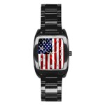 American Usa Flag Vertical Stainless Steel Barrel Watch Front