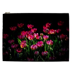 Pink Tulips Dark Background Cosmetic Bag (xxl) by FunnyCow