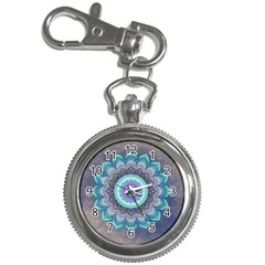 Folk Art Lotus Mandala Blue Turquoise Key Chain Watches by EDDArt