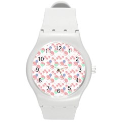 Bubblegum Cherry White Round Plastic Sport Watch (m)