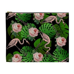 Flamingo Floral Black Cosmetic Bag (xl) by snowwhitegirl