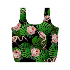 Flamingo Floral Black Full Print Recycle Bag (m) by snowwhitegirl