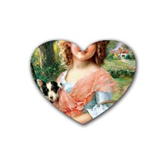 Girl With Dog Rubber Coaster (heart)  by vintage2030