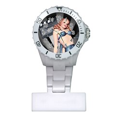 Retro Pin Up Girl Blue Plastic Nurses Watch