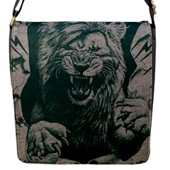 Angry Male Lion Pattern Graphics Kazakh Al Fabric Flap Closure Messenger Bag (s) by Sapixe
