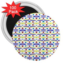 Retro Blue Yellow Brown Teal Dot Pattern 3  Magnets (100 Pack)