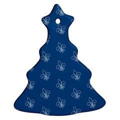 Quebec French Royal Fleur De Lys Elegant Pattern Blue Blue Quebec Fleur De Lys Pattern Blue Christmas Tree Ornament (two Sides) by Quebec