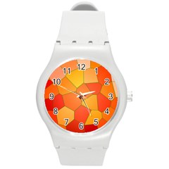 Background Pattern Orange Mosaic Round Plastic Sport Watch (m) by Mariart