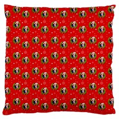 Trump Wrait Pattern Make Christmas Great Again Maga Funny Red Gift With Snowflakes And Trump Face Smiling Large Flano Cushion Case (one Side)