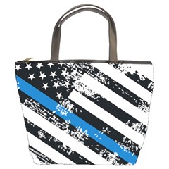 Usa Flag The Thin Blue Line I Back The Blue Usa Flag Grunge On White Background Bucket Bag by snek