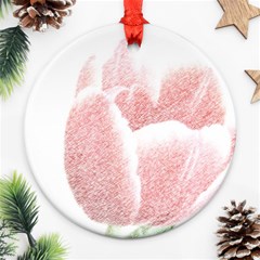 Tulip Red And White Pen Drawing Round Ornament (two Sides)