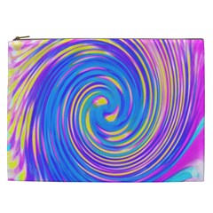 Cool Abstract Pink Blue And Yellow Twirl Liquid Art Cosmetic Bag (xxl) by myrubiogarden