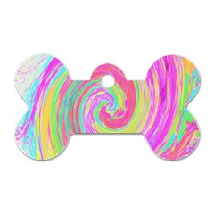 Groovy Abstract Pink And Blue Liquid Swirl Painting Dog Tag Bone (two Sides)
