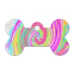 Groovy Abstract Pink And Blue Liquid Swirl Painting Dog Tag Bone (Two Sides) Front