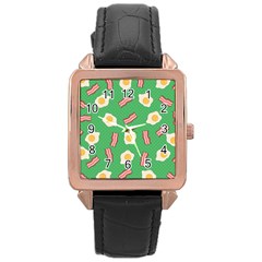 Bacon And Egg Pop Art Pattern Rose Gold Leather Watch 