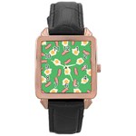 Bacon and Egg Pop Art Pattern Rose Gold Leather Watch  Front