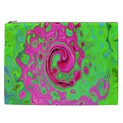 Groovy Abstract Green And Red Lava Liquid Swirl Cosmetic Bag (xxl) by myrubiogarden