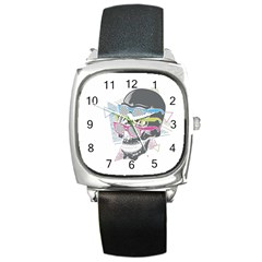 Illustration Skull Rainbow Square Metal Watch by Mariart
