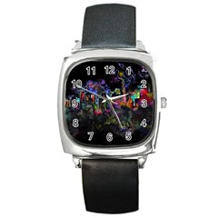 Grunge Paint Splatter Splash Ink Square Metal Watch