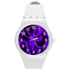Purple Pattern Background Structure Round Plastic Sport Watch (m)