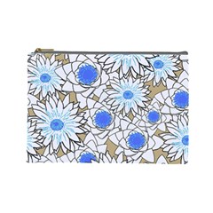 Vintage White Blue Flowers Cosmetic Bag (large) by snowwhitegirl
