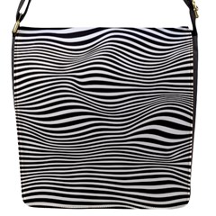 Retro Psychedelic Waves Pattern 80s Black And White Flap Closure Messenger Bag (s) by genx